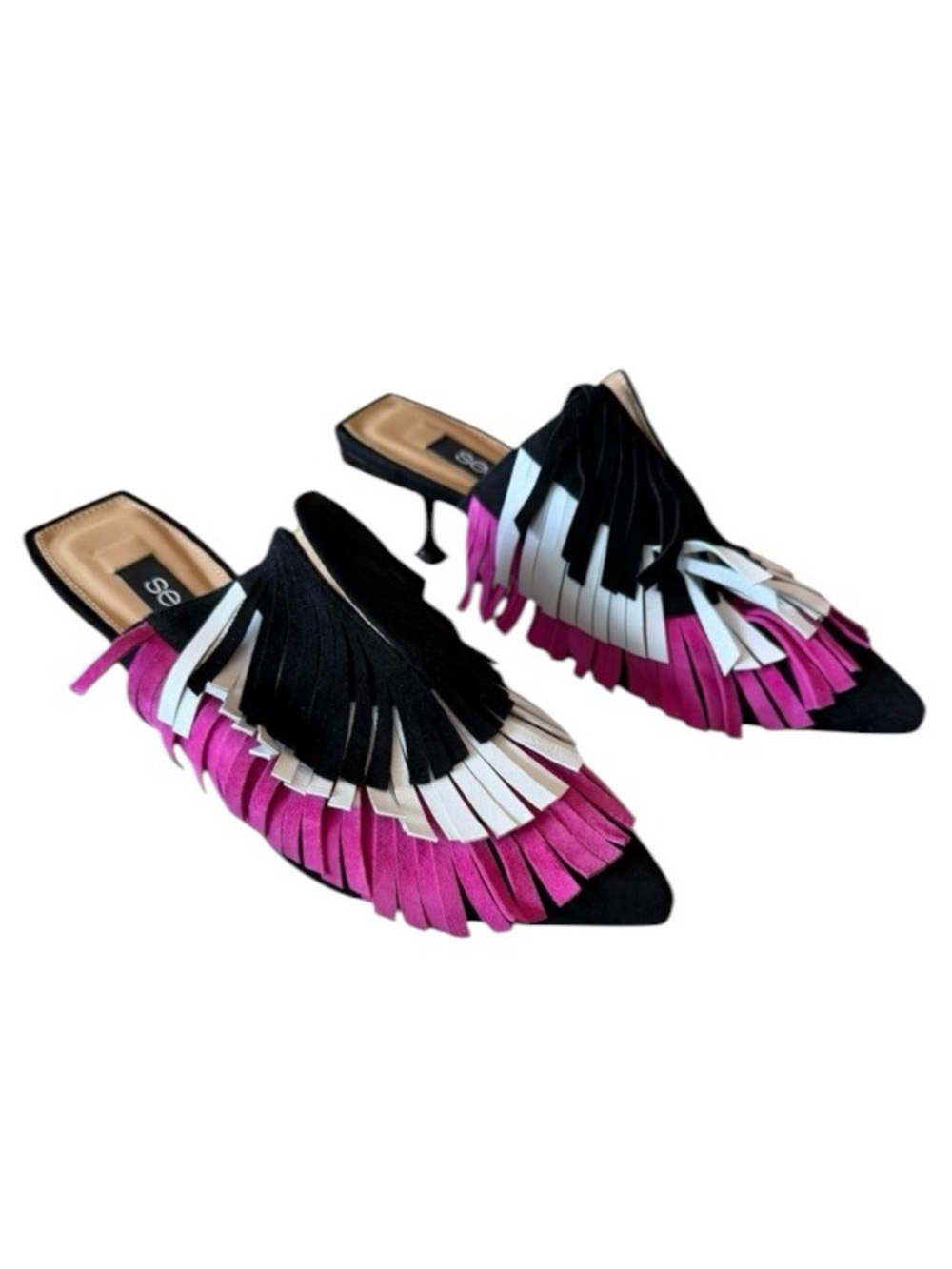 Sergio Rossi Suede Colorful Fringe Slide Shoes Milano Fringe 37